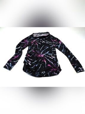 Paisley Sky Black Tie-Dye Long Sleeve Top with Purple & Blue Accents Size Small